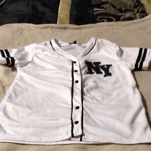 White and Black Baseball Jersey with NY Logo